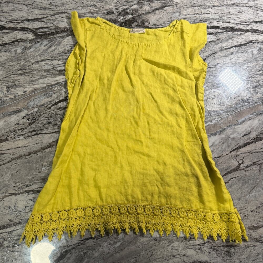 Terzo Millennio Blouse Top Short Sleeve Fashion Shirt - Yellow - Large